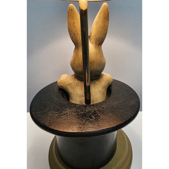 Vintage Whimsical Rabbit in Hat Table Lamp – Brass & Rustic Gold Base, 22" Tall - Picture 11 of 16